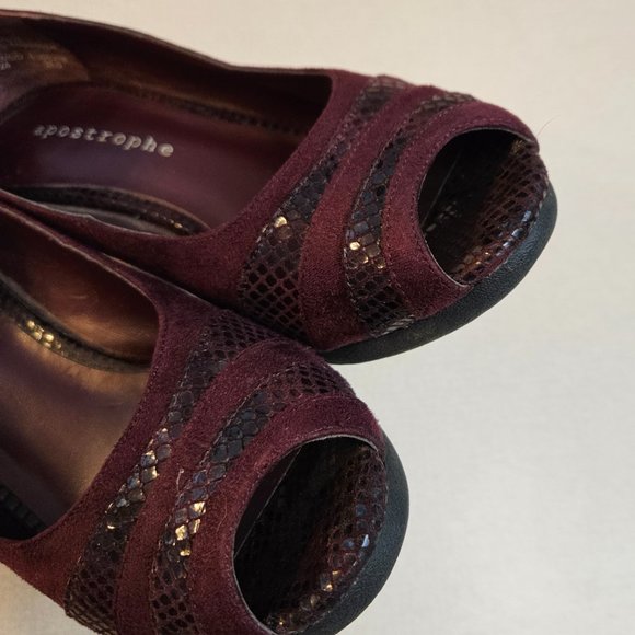 EUC Apostrophe 7M Heels Peep Toe Burgundy 3" - Picture 2 of 5